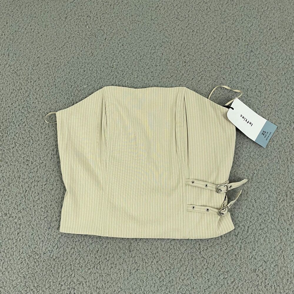 NWT Lefties‎ Corset Women Xs Tan Pin Striped Buckle Croppped